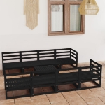 Set Divani da Giardino 9 pz Nero in Legno Massello di Pino