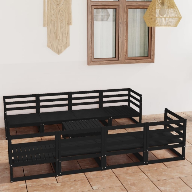 Set Divani da Giardino 9 pz Nero in Legno Massello di Pino