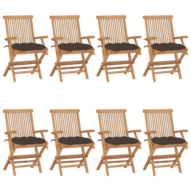 Sedie da Giardino e Cuscini Grigio Talpa 8 pz Massello di Teak