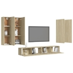 Set Porta TV 6 pz Rovere Sonoma in Truciolato