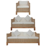 Set di Divani 3 pz con Cuscini in Rattan Naturale