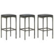 Sgabelli da Bar con Cuscini 3 pz Grigi in Polyrattan