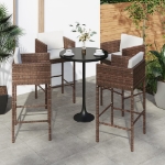 Sgabelli da Bar 4 pz con Cuscini Marroni in Polyrattan