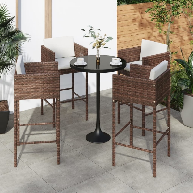 Sgabelli da Bar 4 pz con Cuscini Marroni in Polyrattan