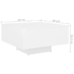Tavolino da Salotto Bianco 60x60x31,5 cm in Truciolato