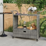 Carrello da Bar con Cassetto Grigio 100x45x97 cm in Polyrattan