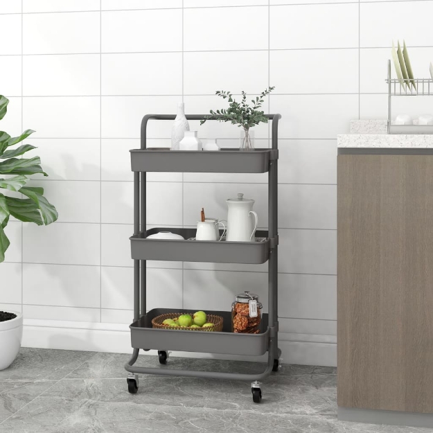 Carrello da Cucina 3 Ripiani Grigio 42x25x83,5 cm Ferro e ABS