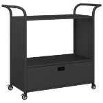 Carrello da Bar con Cassetto Nero 100x45x97 cm in Polyrattan