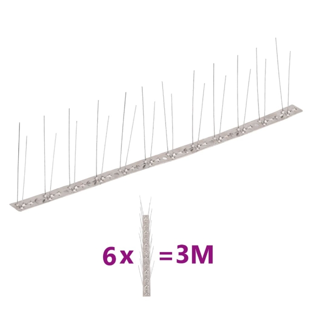 Set Dissuasori per Uccelli e Piccioni 6 pz Acciaio 2 File 3 m