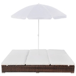 Lettino Prendisole con Ombrellone in Polyrattan Marrone