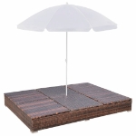 Lettino Prendisole con Ombrellone in Polyrattan Marrone