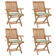 Sedie da Giardino Pieghevoli con Cuscini 4 pz Massello di Teak