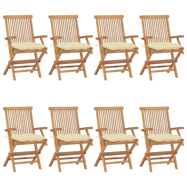 Sedie da Giardino e Cuscini Bianco Crema 8 pz Massello di Teak