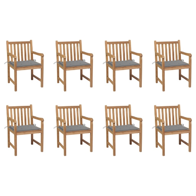 Sedie da Giardino 8 pz con Cuscini Grigi Massello di Teak