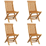 Sedie da Giardino con Cuscini Verdi 4 pz in Massello di Teak