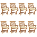 Sedie da Giardino e Cuscini Bianco Crema 8 pz Massello di Teak