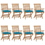 Sedie da Giardino con Cuscini Celesti 8 pz in Massello di Teak