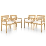 Sedie Batavia con Cuscini 4 pz in Legno Massello di Teak
