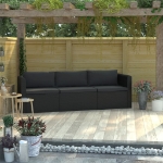 Set Divani da Giardino 3 pz con Cuscini in Polyrattan Nero