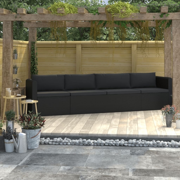 Set Divani da Giardino 4 pz con Cuscini in Polyrattan Nero