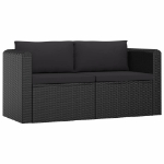 Set Divani da Giardino 2 pz con Cuscini in Polyrattan Nero