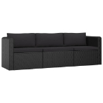 Set Divani da Giardino 3 pz con Cuscini in Polyrattan Nero