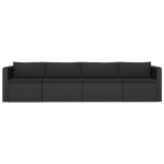 Set Divani da Giardino 4 pz con Cuscini in Polyrattan Nero