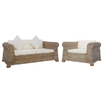 Set di Divani 2 pz con Cuscini in Rattan Naturale