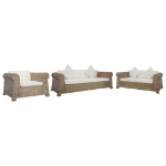 Set di Divani 3 pz con Cuscini in Rattan Naturale