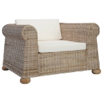 Set di Divani 3 pz con Cuscini in Rattan Naturale