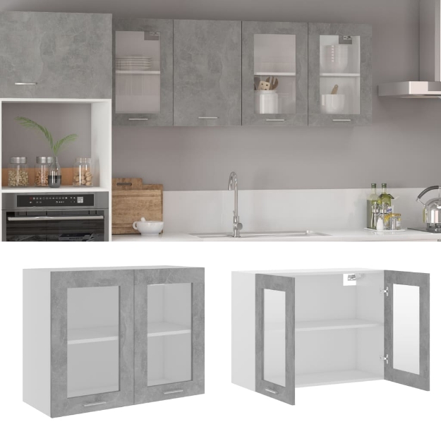 Armadio Sospeso con Vetro Grigio Cemento 80x31x60 cm Truciolato