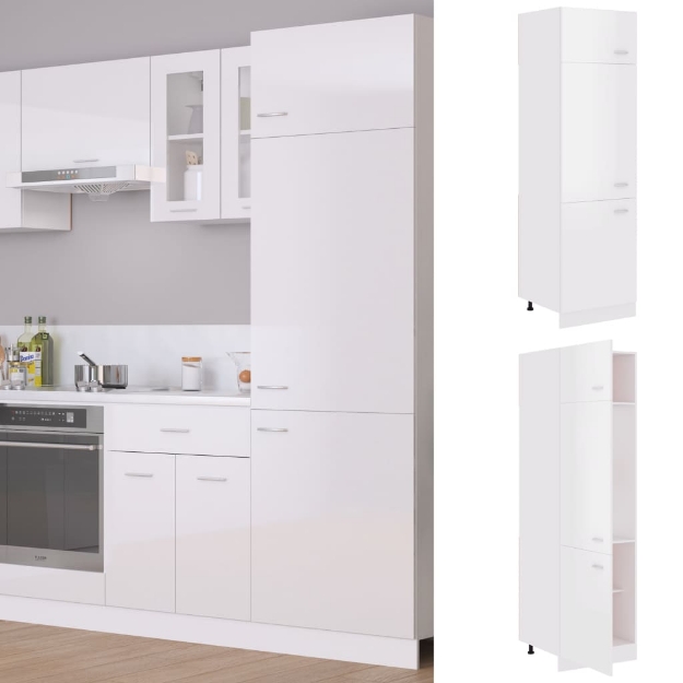 Armadio per Frigo Bianco Lucido 60x57x207 cm in Truciolato