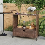 Carrello da Bar con Cassetto Marrone 100x45x97 cm in Polyrattan