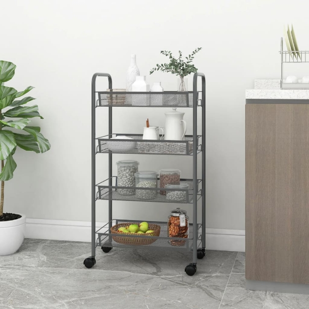 Carrello da Cucina con 4 Ripiani Grigio 46x26x64 cm in Ferro