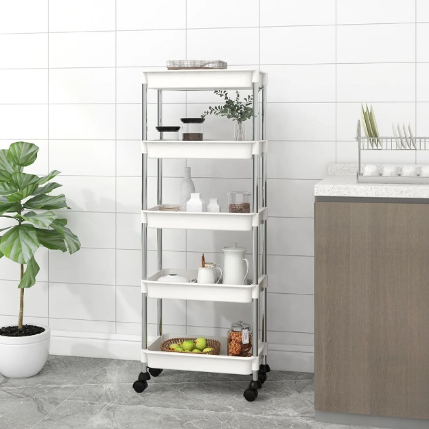 Carrello da Cucina 5 Ripiani Bianco 40x22x116 cm Ferro e ABS