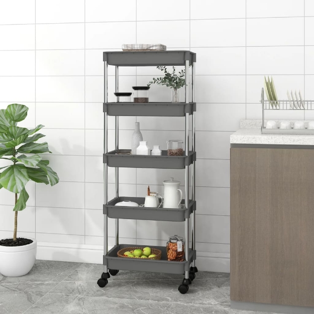 Carrello da Cucina 5 Ripiani Grigio 40x22x116 cm Ferro e ABS