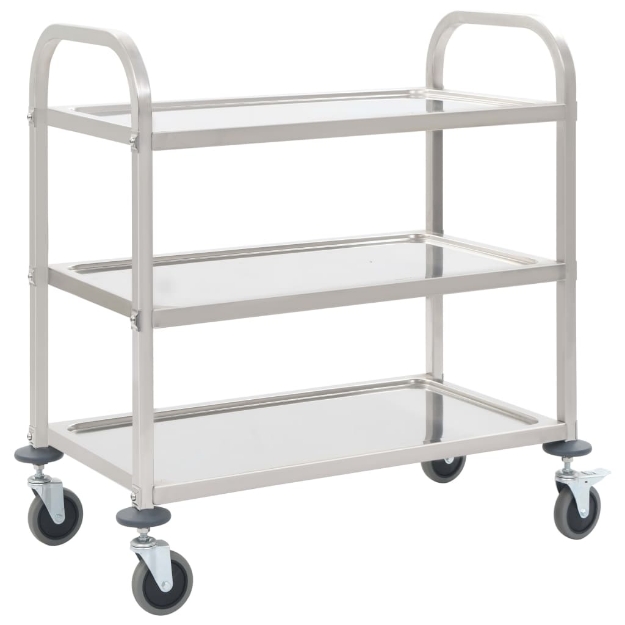 Carrello da Cucina a 3 Livelli 96,5x55x90 cm in Acciaio Inox