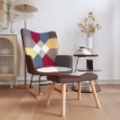 Sedia a Dondolo con Poggiapiedi in Tessuto Patchwork