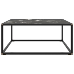 Tavolino da Salotto Nero con Vetro Marmo Nero 80x80x35 cm