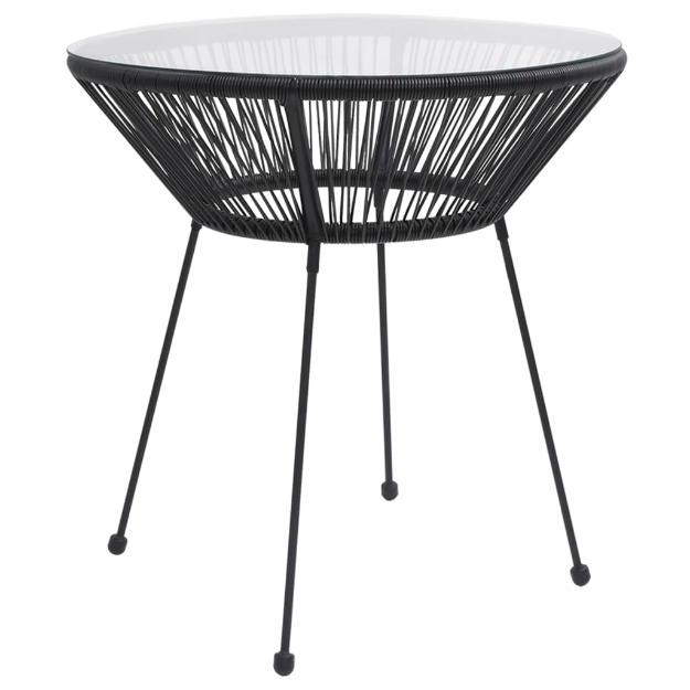 Tavolo da Giardino Nero 70x74 cm in Rattan e Vetro