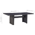 Tavolo da Giardino Nero 200x100x74 cm in Vetro e Polyrattan