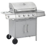 Barbecue e Griglia a Gas 4+1 Fornelli Argento in Acciaio Inox