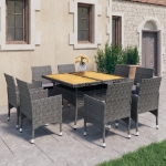 Set Mobili da Pranzo da Giardino 9 pz Polyrattan Acacia Grigio