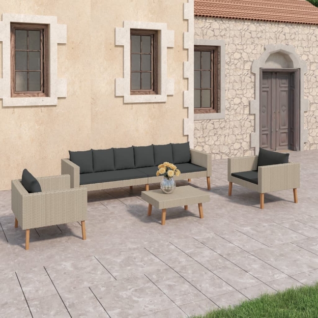 Set Divani da Giardino 4 pz con Cuscini in Polyrattan Beige