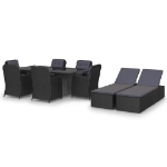 Set da Pranzo da Giardino 9 pz in Polyrattan Nero