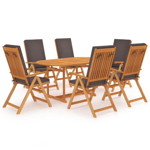 Set da Pranzo da Giardino 7 pz con Cuscini Grigi Legno di Teak