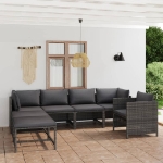 Set Divani da Giardino 7 pz con Cuscini in Polyrattan Grigio