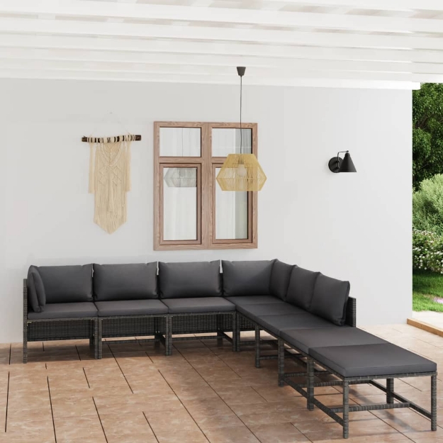 Set Divani da Giardino 8 pz con Cuscini in Polyrattan Grigio