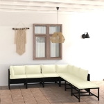 Set Divani da Giardino 7 pz con Cuscini in Polyrattan Nero