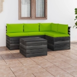 Set Divani da Giardino su Pallet 5 pz con Cuscini Massello Pino